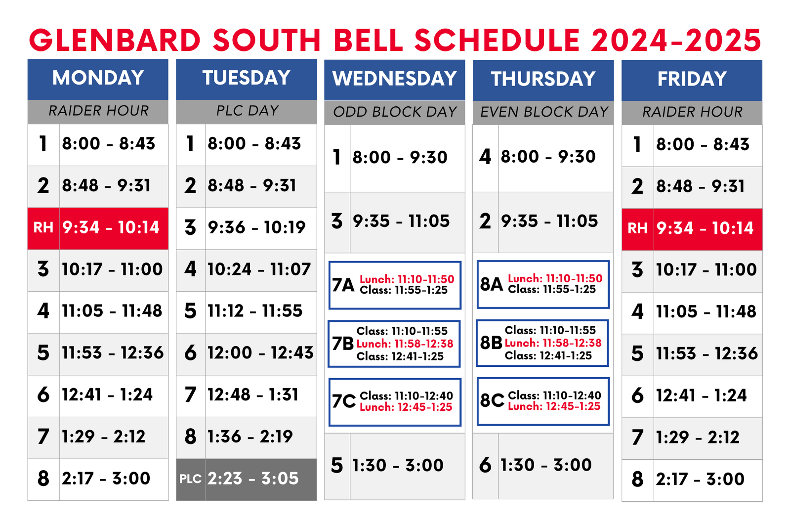 South Bell Schedule Web